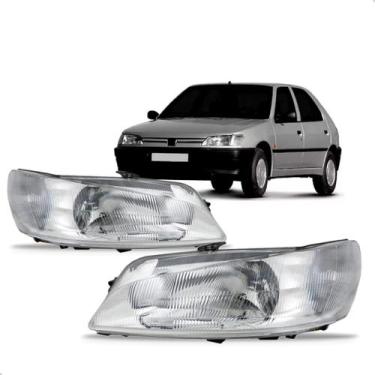 Imagem de Par Farol Peugeot 306 1997 1998 1999 2000 Lente Raiada - SP ACESSÓRIOS