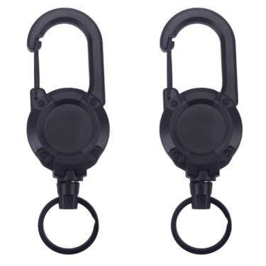 Imagem de Maxmoral 2 peças chaveiro retrátil 12,5 x 4 cm preto porta-crachá fivela resistente cordão prendedor acessórios de pesca