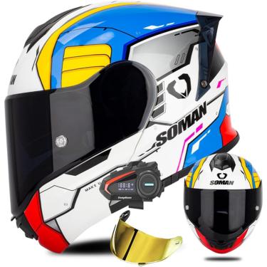 Imagem de Capacete De Moto Bluetooth Full Face, Capacete De Motocicleta Itegrated Crash, Capacete De Rosto Inteiro Com Viseira Hd Su Aprovado Pela Ece, Capacete De Motocicleta De Vár, F, XXXL/(65~66cm)
