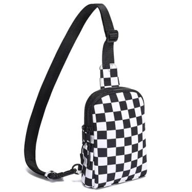 Imagem de INICAT Bolsa transversal masculina pequena quadriculada para mulheres, bolsa transversal de nylon para pochete, Grade preta, Medium