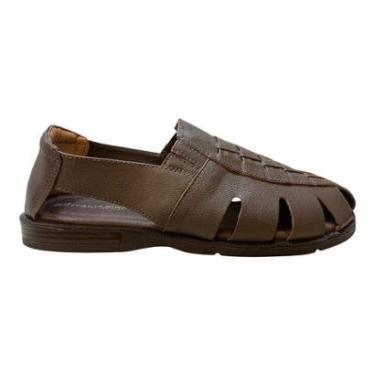 Imagem de Sandalia Masculino Italianinho Couro Calce Fácil Tiras Antiderrapante Conforto 10340703 Marrom-Masculino