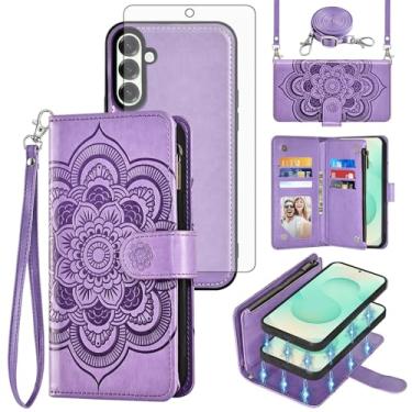Imagem de Asuwish Capa de celular para Samsung Galaxy S25 Plus S25+ 5G com zíper carteira celular com protetor de tela de vidro temperado, alça transversal, porta-cartões de flores S25Plus 25S + S 25 25+