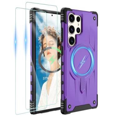 Imagem de Gritup Capa para Samsung Galaxy-S23-Ultra-Case com Magsafe, 2× protetor de tela, S23 Ultra Magnetic Capa protetora anti-impressão digital grau militar à prova de choque para Galaxy S23 Ultra, roxo