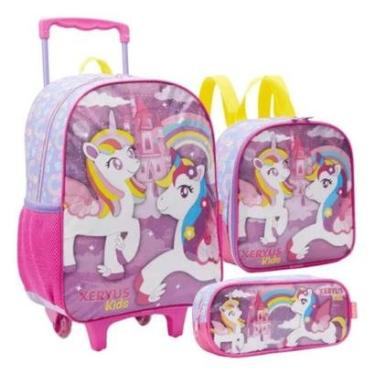 Imagem de Mochila Rodinhas Unicórnio Arco Íris + Lancheira + Estojo  Infantil Xeryus-Feminino