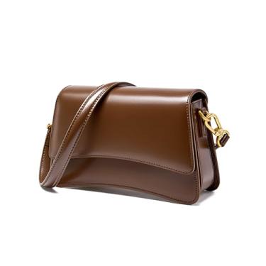 Imagem de MoreFarther Bolsa tiracolo feminina, bolsa de ombro ajustável de couro legítimo, bolsa leve para sela, Marrom, Small
