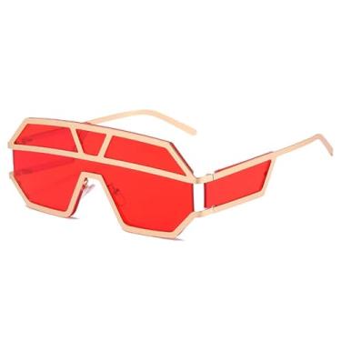 Imagem de Óculos de sol sem aro de liga leve feminino, fashion, grande, masculino, retrô, preto, marrom (C5Gold-Red)