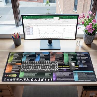 Imagem de iCasso Tapete de mesa Excel, mouse pad Excell, tapete de mesa Excell, tapete de mesa de corte curto, grande estendido XXL antiderrapante Exel mousepad com bordas costuradas para teclado de computador