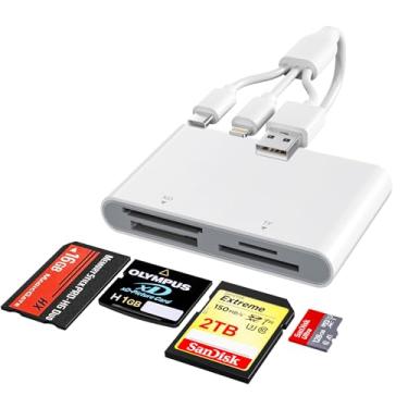 Imagem de Adaptador Memory Stick Pro Duo – Leitor de cartão 4 em 1 SD/microSD/MS/XD com 3 em 1 Lightning/USB-C/USB 3.0, para iPhone 16/15/14/13 iPad Android PC, Sony Pro Duo, adaptador de cartão de memória