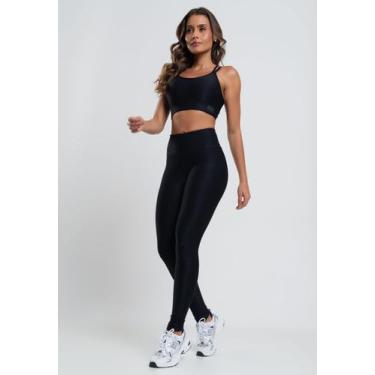 Imagem de Calça Legging Suplex Canelada Brilho Básica Preto Salvatore Fashion, M