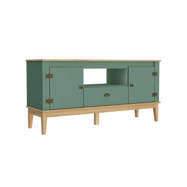 Imagem de Rack Colonial Mel e Oliva com 2 Portas e 1 Gaveta para TVs d