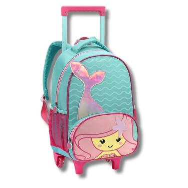 Imagem de Mochila Rodinhas Seanite Bichos Escolar Infantil Rosa Sereia