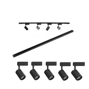 Imagem de Kit 2 Metros de Trilho com 5 Spots de 7w Preto Cor da Luz 3000k