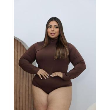 Imagem de Body Justo Plus Size Gola Alta e Mangas Longas - luh may, Marrom, GG