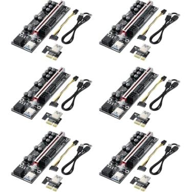 Imagem de YABOANG Placa Riser aprimorada de 6 pinos PCI e 1x a 16x, com cabo de extensão USB 3.0 de 0,6 m e cabo de alimentação SATA de 6 pinos GPU Riser Extender Card Ethereum Mining ETH 6 peças