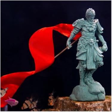 Imagem de livelyfish Estátua de rei macaco de aquário em pé com sol Wukong estatueta decorativa de arenito para decoração de jardim de aquário (M)