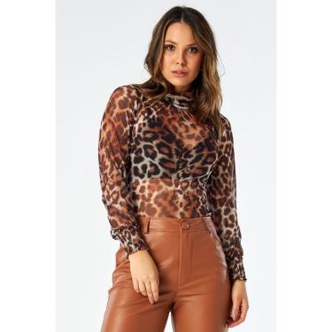 Imagem de Blusa PKS Manga Longa Tule Estampa Animal Print-GG-Feminino