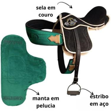 Imagem de Sela para cavalo Vaquejada Em Couro Preta selote - selaria shopping do