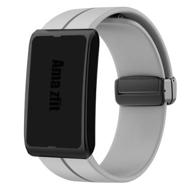 Imagem de Lamshaw Compatível com pulseiras Amazfit Helio, pulseira esportiva de silicone macio de liberação rápida compatível com pulseira Amazfit Helio Fitness Tracker (cinza)