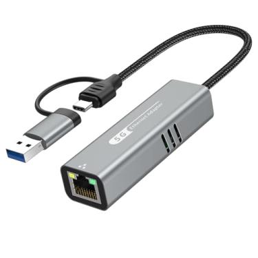 Imagem de Adaptador Ethernet 5G USB 3.2 com RTL8157, 2 em 1 USB-A/Tipo-C para placa de rede RJ45 LAN Converter para PC, laptop, Windows, Mac OS Linux (5Gbps precisa Tipo-C > 3.2)
