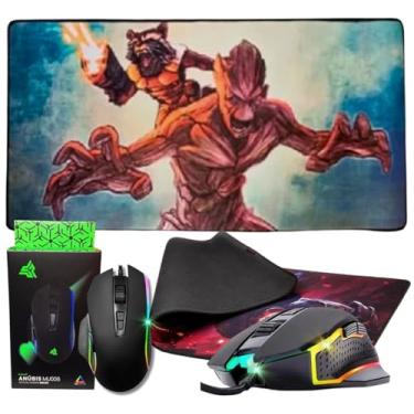 Imagem de Kit Gamer Mouse Ergonomico 6 Botões Led Rainbow e Tapete Mouse Pad Extra Grande 80x40 cm Antiderrapante (MMP-6)