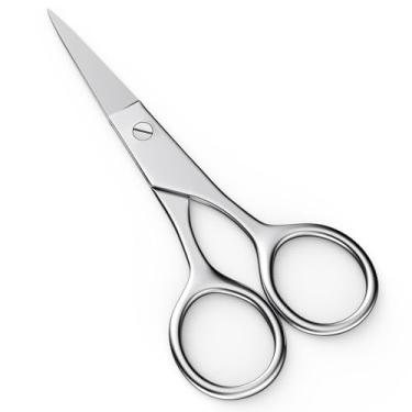 Imagem de Tesoura profissional de pelos do nariz, ferramenta de cuidados de aço inoxidável para sobrancelhas, barba, bigode, cílios e pelos das orelhas, cabo de fácil aderência - (tesoura pequena de 10 cm