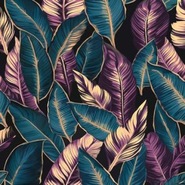 Imagem de Papel de parede Tropical Leaf Peel and Stick 44.2 cm x 998.2 cm, papel de contato com folhas de palmeira azul escuro/roxo impermeável autoadesivo selva papel de parede para quarto, bancada, armários
