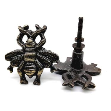 Imagem de NORSE'S TRADECRAFT Conjunto de 2 puxadores de gaveta de abelha para armários e cômoda – Puxadores de insetos de ferro fundido para móveis rústicos, ferragens em forma de inseto com acabamento em