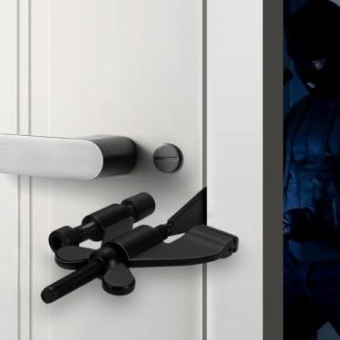 Imagem de INIRET Fechadura de porta portátil resistente ajustável preta, dispositivo de segurança para maior segurança, para casa, viagem, hotéis, apartamentos evita entrada não autorizada, sem furadeira