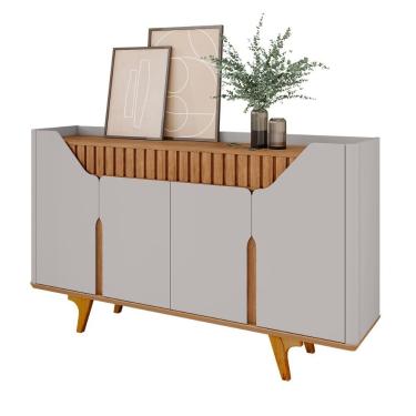 Imagem de Aparador Buffet Tamisa Com 4 Portas E Pés De Madeira Maciça Off White/cinamomo