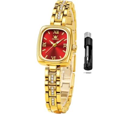 Imagem de OLEVS Conjunto de relógios femininos com pulseira ouro rosa para mulheres, minimalista, simples, fino, casual, analógico, quartzo, impermeável, dois tons, Relógio preto, cronógrafo 97, relógio