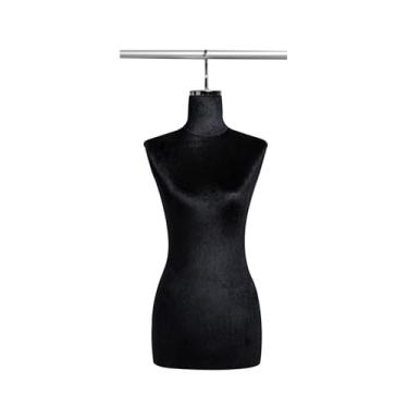Imagem de Mannequin Torso de manequim suspenso em veludo preto, com ganchos de metal, manequim feminino que pode posar, exposto em vitrines(Silver short hook)
