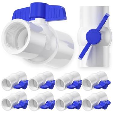 Imagem de 10 peças de válvulas de esfera de PVC de 2,5 cm, válvula de esfera de PVC roscada, válvula de fechamento de cabo em T azul rosqueada (NPT), válvulas de desligamento de água para projeto de água