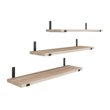 Imagem de KIT 3 Nicho Suporte Prateleira Estilo Industrial 70 Cm Madeira Eucalipto Multiuso