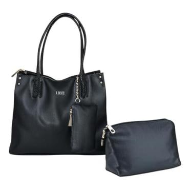 Imagem de Kit 3 Peças Bolsa Grande, Bolsinha Média Transversal e Carteira Feminina Alça Trançada Necessaire (Preto)