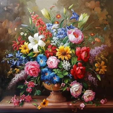 Imagem de Moohue Kits de ponto cruz estampado com contagem de 14 quilates para adultos, padrões de ponto de cruz impressos, artesanato, suprimentos de ponto cruz (flores 14)