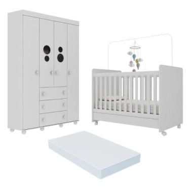 Imagem de Berço Americano 3 em 1 com Colchão Incluso/Rodízios e Guarda-Roupa 4 P