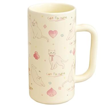 Imagem de Caneca fofa de gato, canecas de café de 400 ml com alça grande, canecas de porcelana engraçadas para chá, latte, chocolate quente - presente de aniversário para amantes de gatos para mulheres
