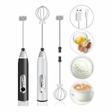 Imagem de Mini Mixer Com Fuê Recarregável Sem Fio Prático Misturador Portátil Elétrico Para Bebidas E Ovos Com Cabo USB Compacto Leve Espumador Para Cozinha Haste Inox 3 Velocidades (cor aleatoria)