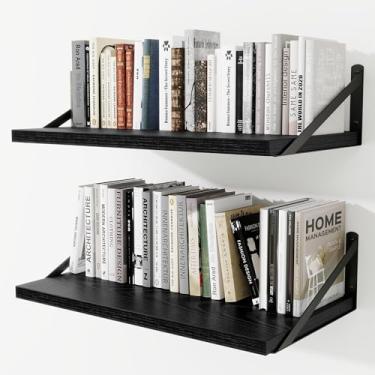 Imagem de Prateleiras de parede profundas 61 cm L x 30 cm P Prateleiras flutuantes de madeira projetada para parede, suporte de metal resistente, decoração de casa, armazenamento para sala de estar, quarto