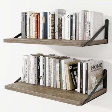 Imagem de Prateleiras de parede profundas 61 cm L x 30 cm P Prateleiras flutuantes de madeira projetada para parede, suporte de metal resistente, decoração de casa, armazenamento para sala de estar, quarto