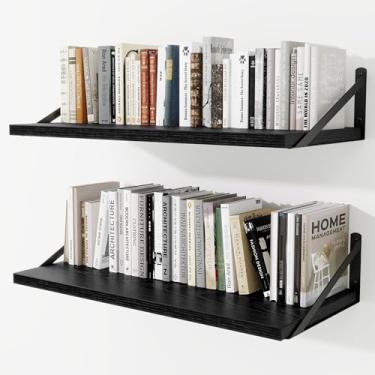 Imagem de Prateleiras de parede profundas 76 cm L x 30 cm P Prateleiras flutuantes de madeira projetada para parede, suporte de metal resistente, decoração de casa, armazenamento para sala de estar, quarto