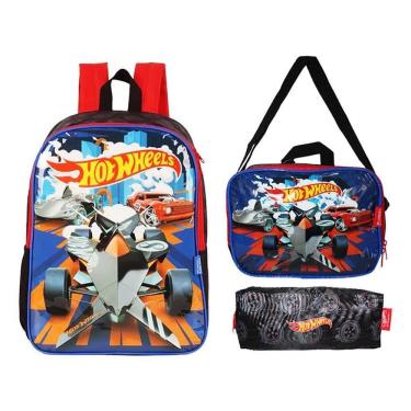Imagem de Kit Mochila Hot Wheels Escolar Costas Meninos