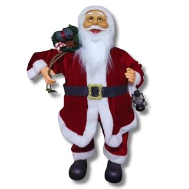 Imagem de Papai Noel Grande 80cm com o Tradicional Traje Vermelho carregando saco de presente e pinhas nas costas | Festivo Decorativo Para Festas de Natal e Final do Ano Premium