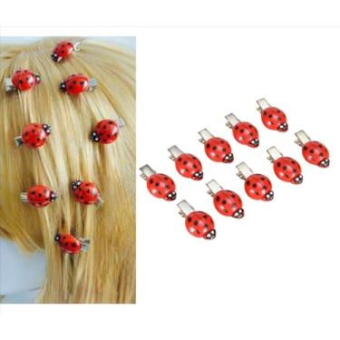 Imagem de TYATVS 10 peças de grampos de cabelo joaninha bonito Lady Bug presilhas Y2k Whimsy Twee Animal Grunge acessórios caprichosos (vermelho)