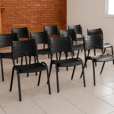 Imagem de Cadeira Iso Base Preto Igreja, Escola, Escritório - Preto - Kit 10 Peç