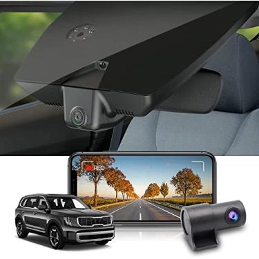 Imagem de Fitcamx Câmera de painel duplo 4K adequada para Kia Telluride S LX EX SX X-pro X-Line 2020 2021 2022 (peça nº S9000), visual OEM, vídeo frontal 2160P + traseira 1080P, WiFi e aplicativo integrados