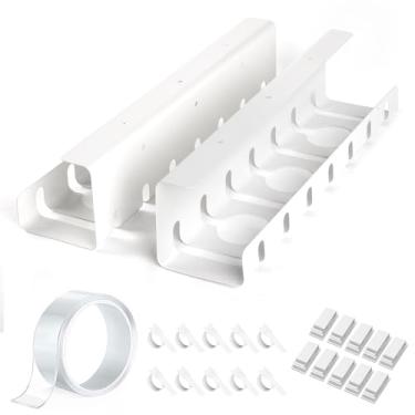 Imagem de Pacote com 2 bandejas de gerenciamento de cabos sob a mesa, organizador de fios de 43 cm para filtro de energia, sem furadeira ou montagem de parafuso, canal de fácil instalação para mesa e casa