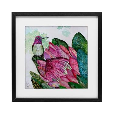 Imagem de Stupell Industries Impressão emoldurada preta beija-flor e protea design sob vidro por Lisa Morales, 40,6 x 40,6 cm