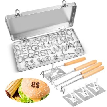 Imagem de Moxweyeni 44 peças mini kit de ferro de marca de 2,5 cm alfabeto A-Z 0-9 números 8 símbolos marca ferro para trabalho de madeira DIY chapéu de couro artesanato bife pão logotipo com 4 alças, 3