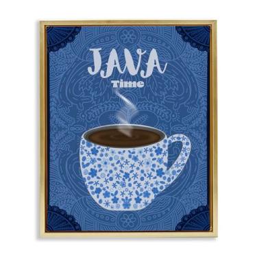 Imagem de Stupell Industries Caneca de café azul Java Time com moldura dourada flutuante, arte de parede, design de Lori Mosley, 78 x 63 cm